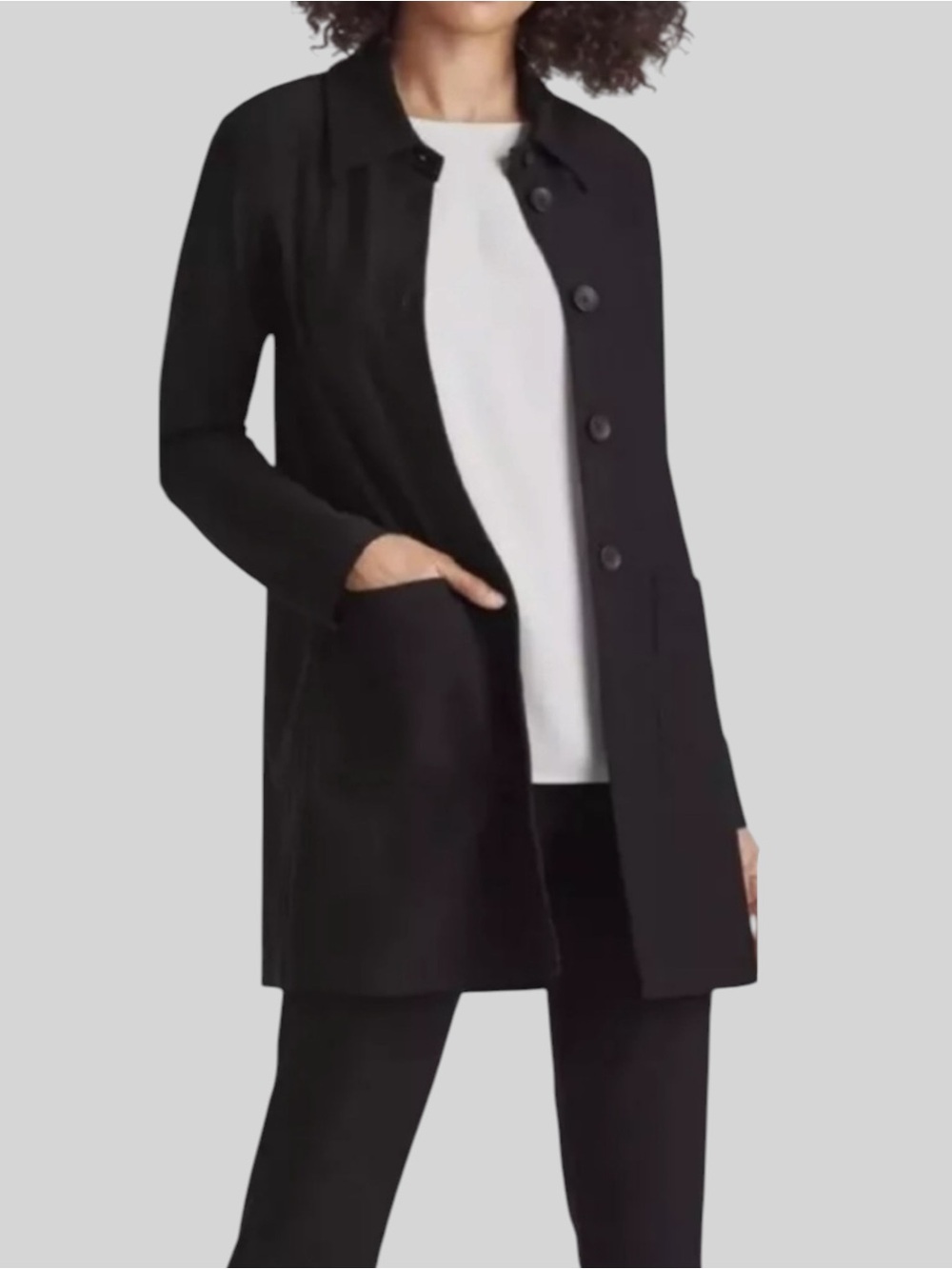 Eileen Fisher Washable Stretch Crepe Jacket Black Long Lightweight size Medium